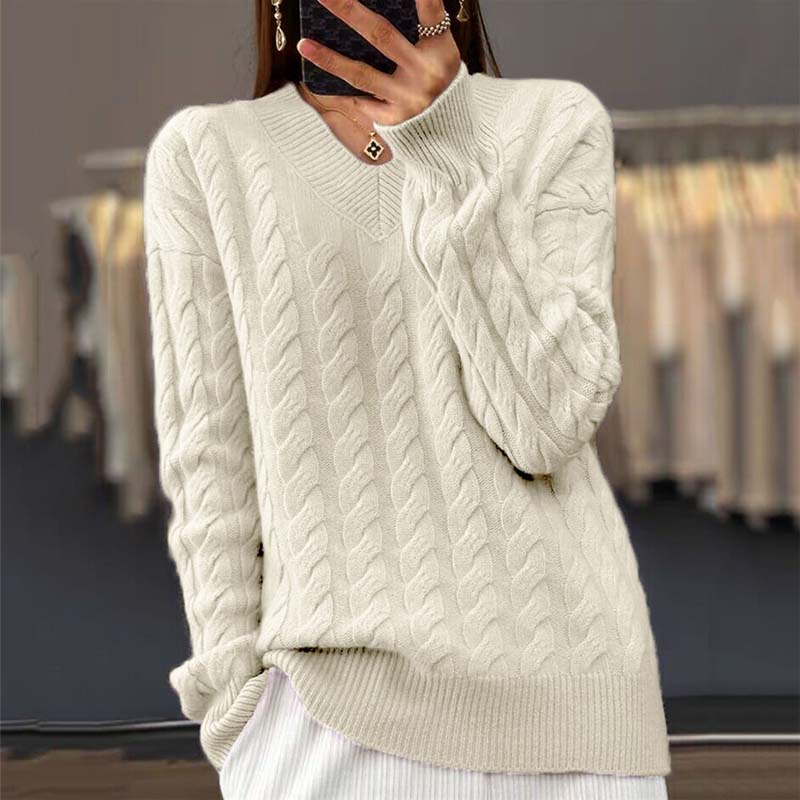 R&B | Strickpullover mit Flechtmuster und V-ausschnitt Acryl Weich und Warm