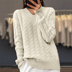 Damen nan weich fallender Zopfmuster-Pullover mit V-Ausschnitt, Oversize-Schnitt und geripptem Saum R&B