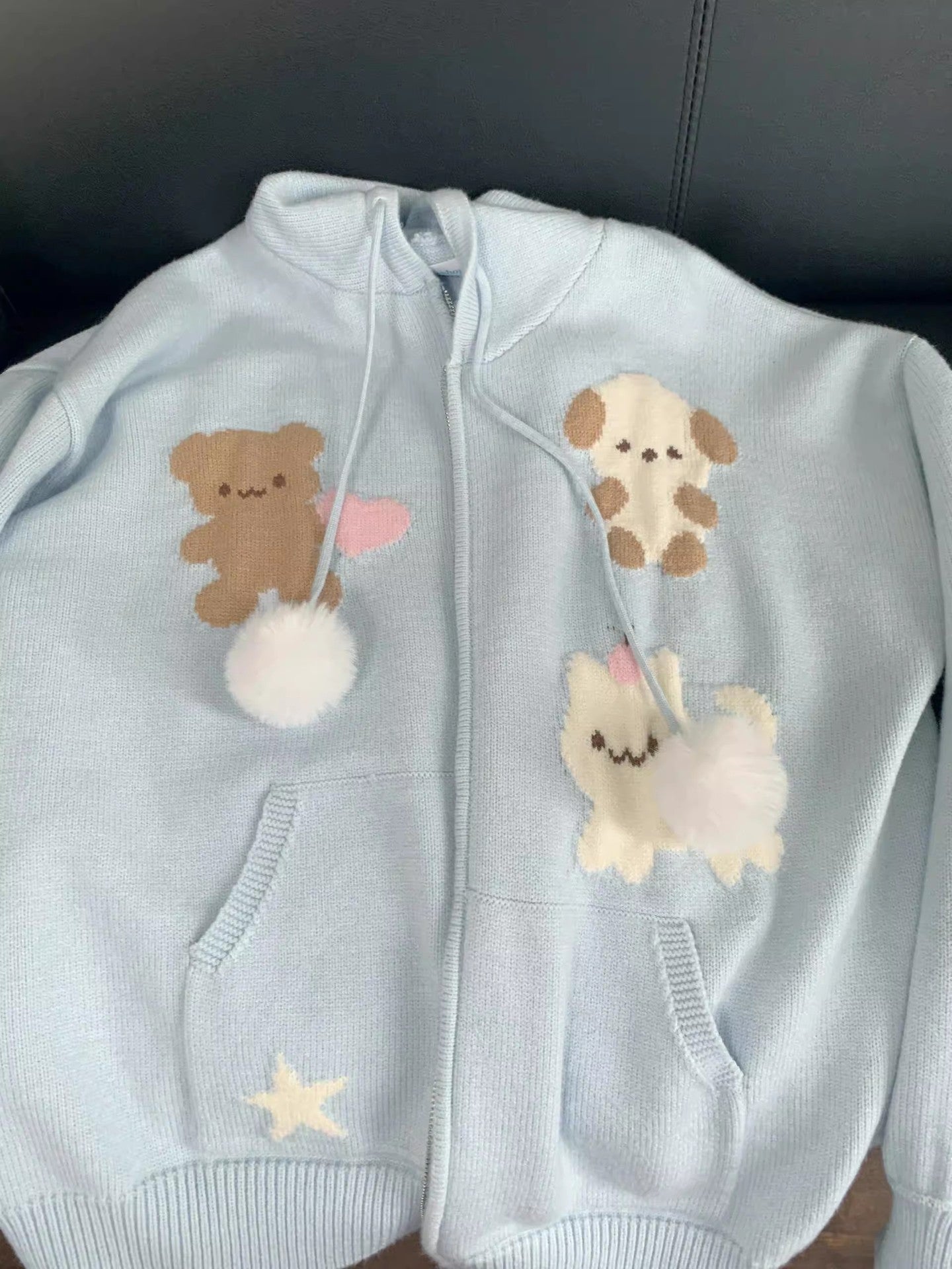 Damen Kapuzenjacke mit verspielten Tiermotiven und Pompoms R&B