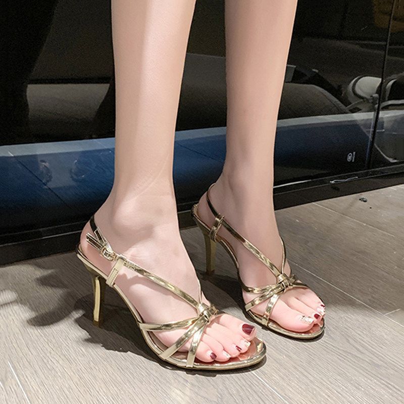 Damen Sandalen mit elegantem Metallic-Hochhackabsatz R&B