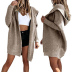 Damen Strickponcho mit Kapuze und lockerem Schnitt R&B