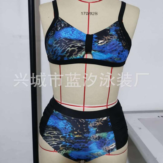 Damen Hochtailliertes Bikini-Set mit gepolstertem Oberteil und modischem Punktdesign R&B