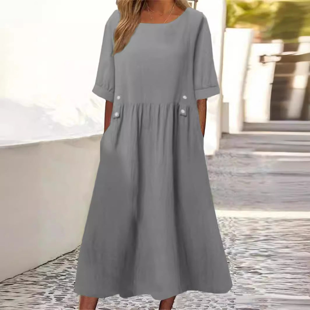 Damen unkompliziertes Sommerkleid mit praktischen Taschen und einem lockeren Schnitt R&B