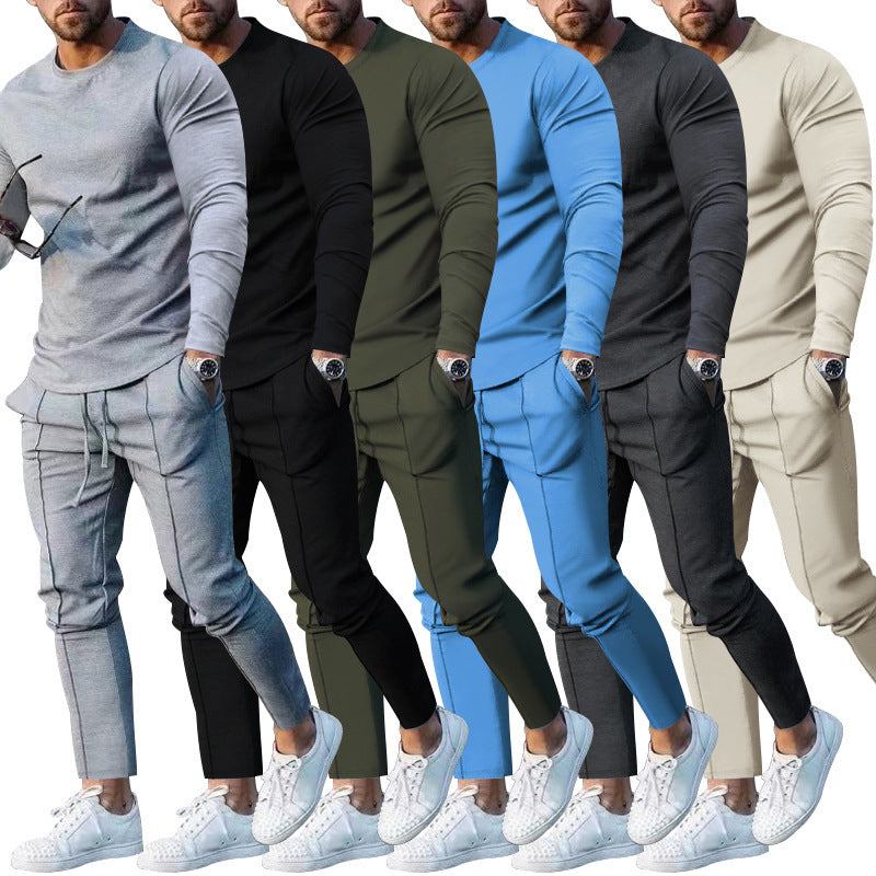 Herren nan athletisches Longsleeve- und Nahtdetail-Jogginghose-Set mit schlanker Passform R&B
