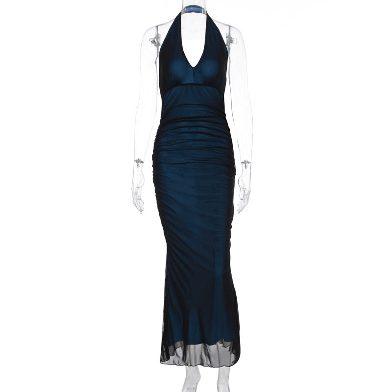 Damen Elegantes Maxikleid mit tiefem V-Ausschnitt und taillierendem Schnitt R&B