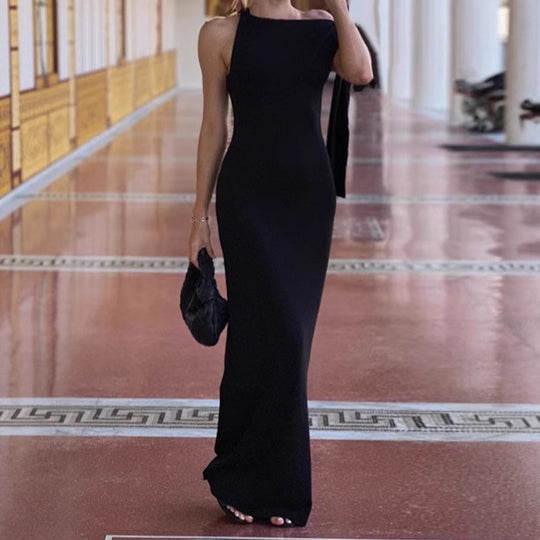 Damen Elegantes Maxikleid mit asymmetrischem Schulterdesign und tiefem V-Ausschnitt R&B