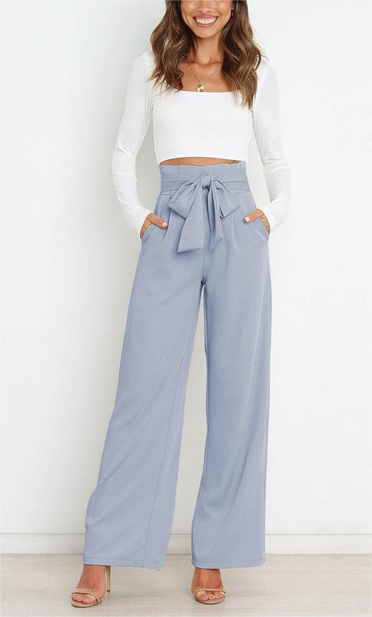 Damen Weit geschnittene High-Waist-Hose mit Binde-Gürtel und Taschen R&B