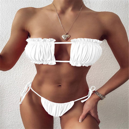 Damen Bandeau-Bikini mit voluminösen Rüschendetails R&B