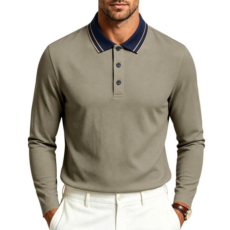 Herren nan langärmeliges Piqué-Poloshirt mit kontrastkragen und dreifach geknöpfter Leiste R&B