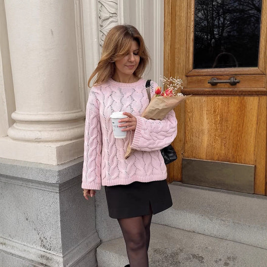 Damen modischer Strickpullover mit romantischem Zopfdesign R&B
