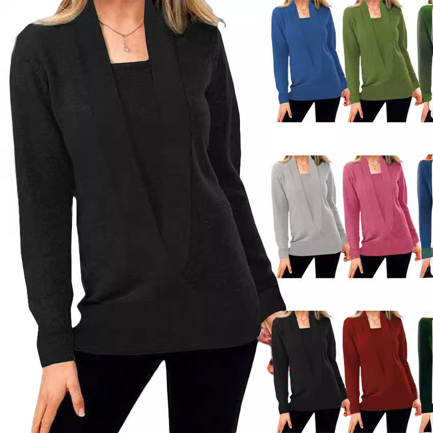 Damen eleganter Pullover mit tiefem V-Ausschnitt und leichtem Strukturdesign R&B