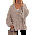 Damen Oversized Strickjacke mit Knöpfen und großen Taschen R&B