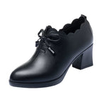Damen elegante Schnürschuhe mit modischem Wellenrand und komfortablem Blockabsatz R&B