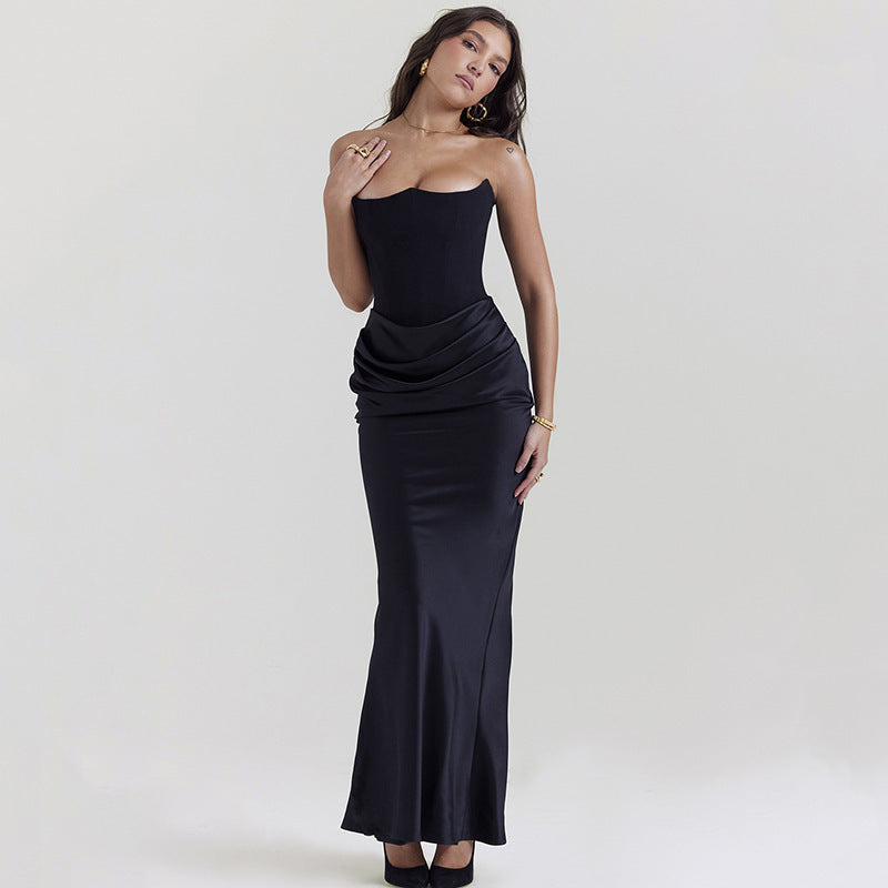 Damen Langärmliges Abendkleid mit strukturiertem Oberteil und elegantem Rüschenbund R&B