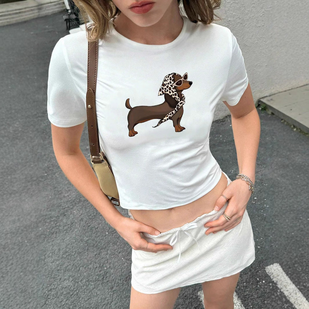 Damen Kurzarm T-Shirt mit künstlerischem Hundemotiv R&B