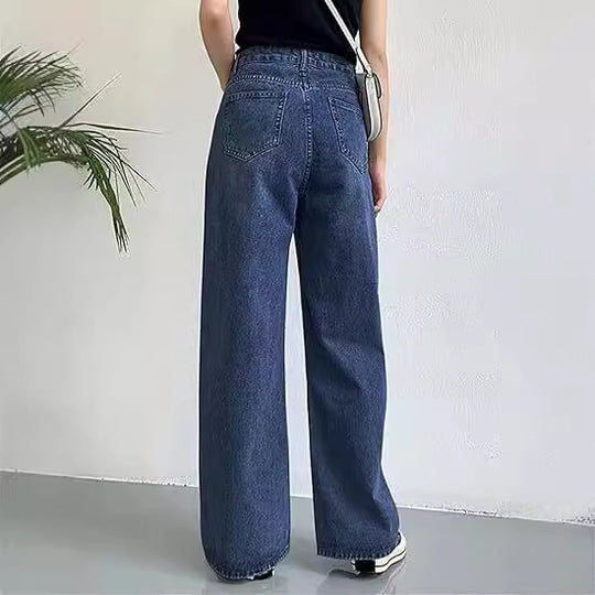 Damen weite Hochtaillen-Jeans mit komfortablem Sitz und lässigem Stil R&B