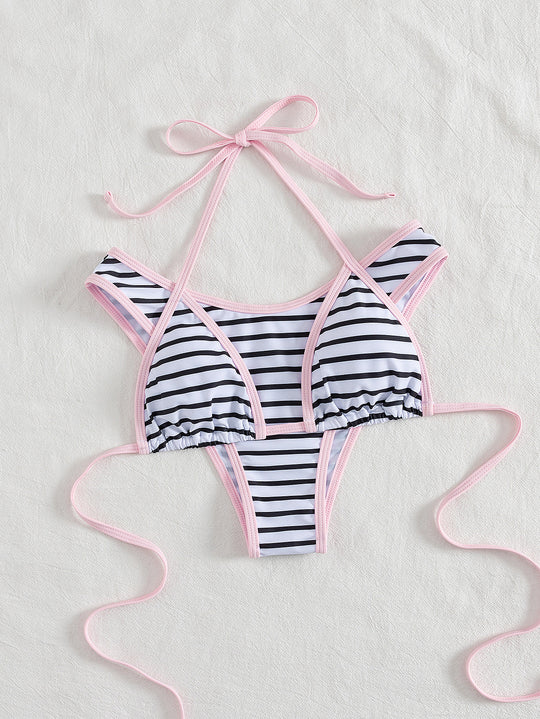Damen Sportliches Bikini-Top mit Hochwertigem Streifen-Design R&B