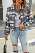 Damen Karierte Utility-Jacke mit voluminösen Ärmeln und Knopfleiste R&B
