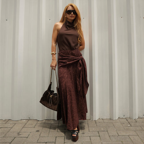Damen Maxirock mit raffiniertem Wickeldesign und floralen Akzenten R&B