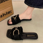 Damen bequeme Pantoletten mit schickem Riemen und Glitzerverschluss R&B