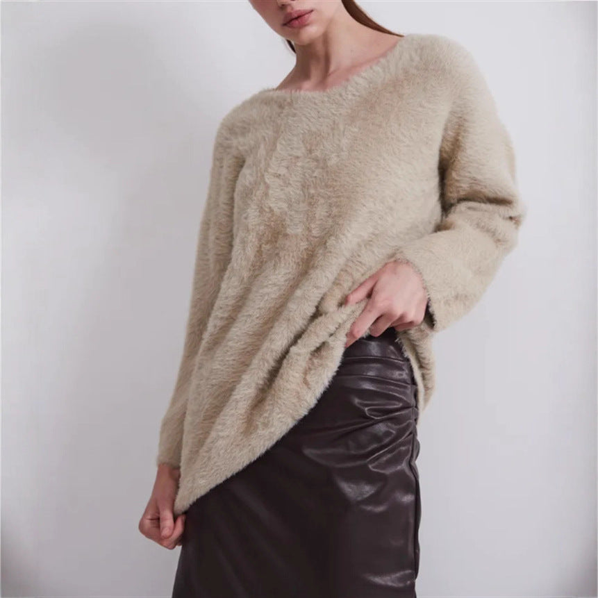 Damen Flauschiger V-Ausschnitt Pullover aus hochwertigem Material R&B