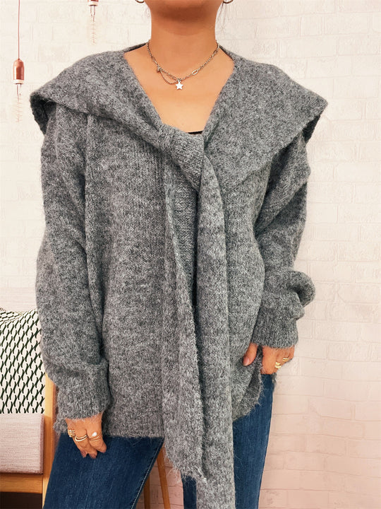 Damen lässiger Strickpullover mit abnehmbarer Kapuze und Knopfdetails R&B