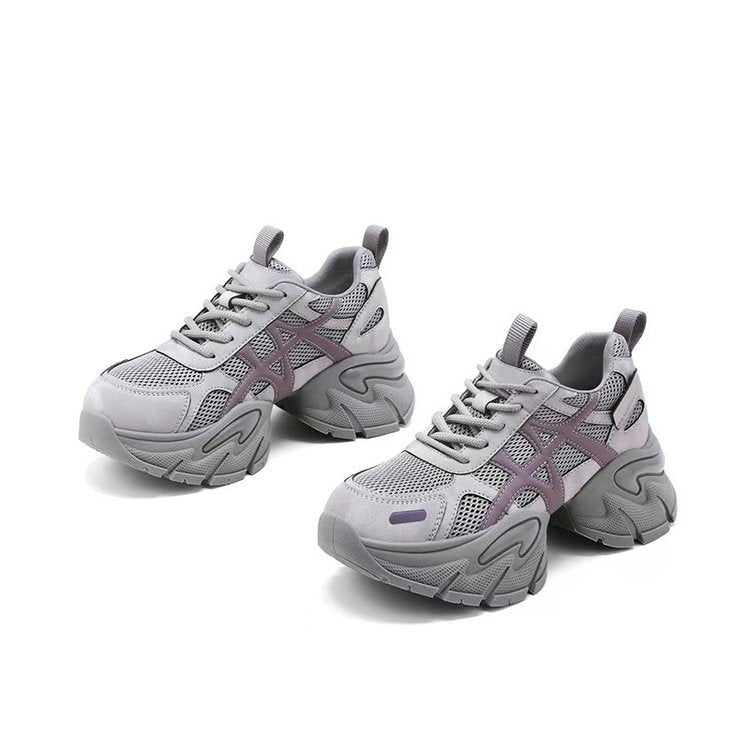 Damen modische Chunky Sneakers mit atmungsaktivem Mesh-Obermaterial und verstellbarem Schnürsystem R&B