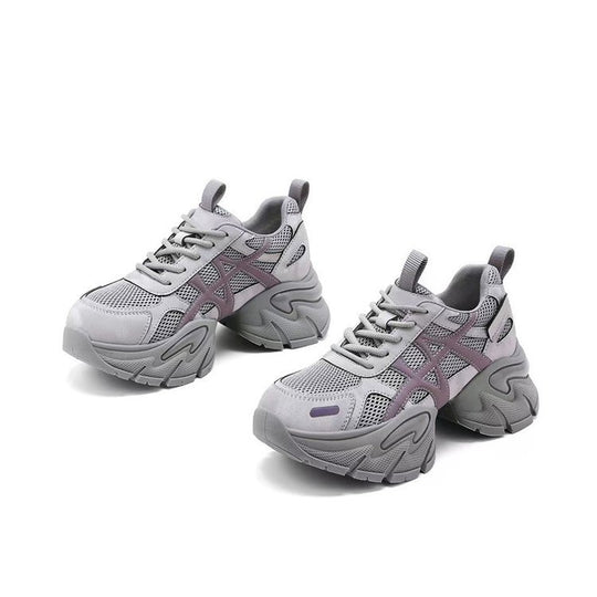 Damen modische Chunky Sneakers mit atmungsaktivem Mesh-Obermaterial und verstellbarem Schnürsystem R&B