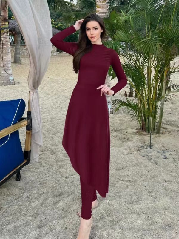 Damen eleganter Strandanzug mit asymmetrischem Schnitt und langen Ärmeln R&B