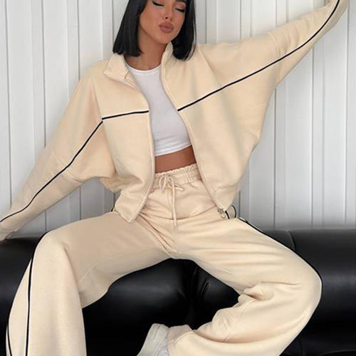 Damen lässiges Crop-Sweat-Set mit weitem Schnitt und hohem Kragen R&B