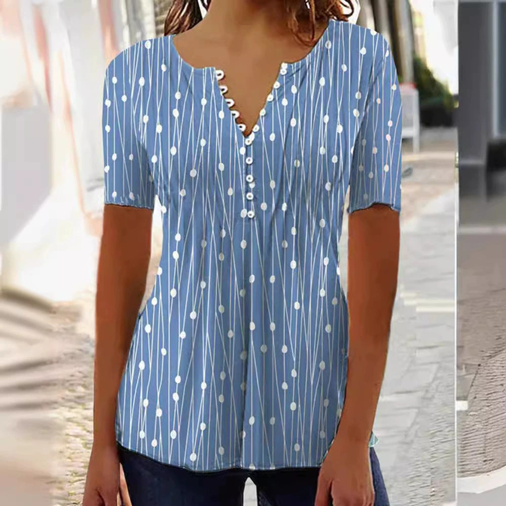 Damen Blusenshirt mit modischem Punkte-Design und eleganter Knopfleiste R&B