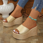 Damen modische Wedge Slides mit breitem Riemen und texturiertem Obermaterial R&B