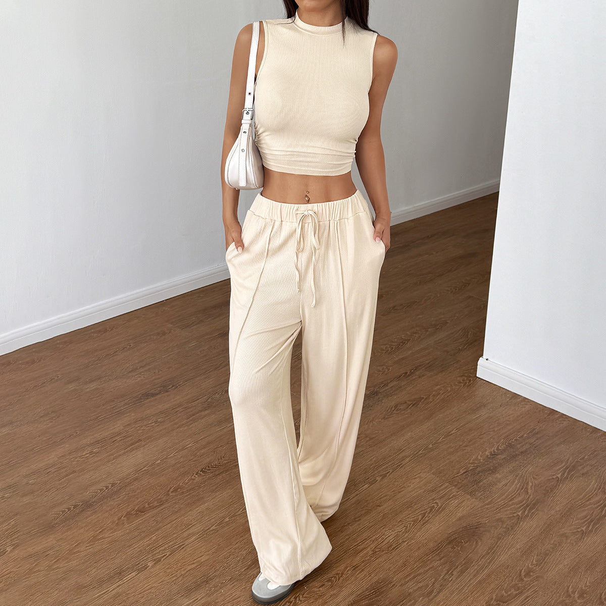 Damen Modisches Crop-Top mit lockerer Hose R&B