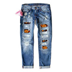 Damen Destroyed Jeans mit einzigartigen Halloween-Designs R&B