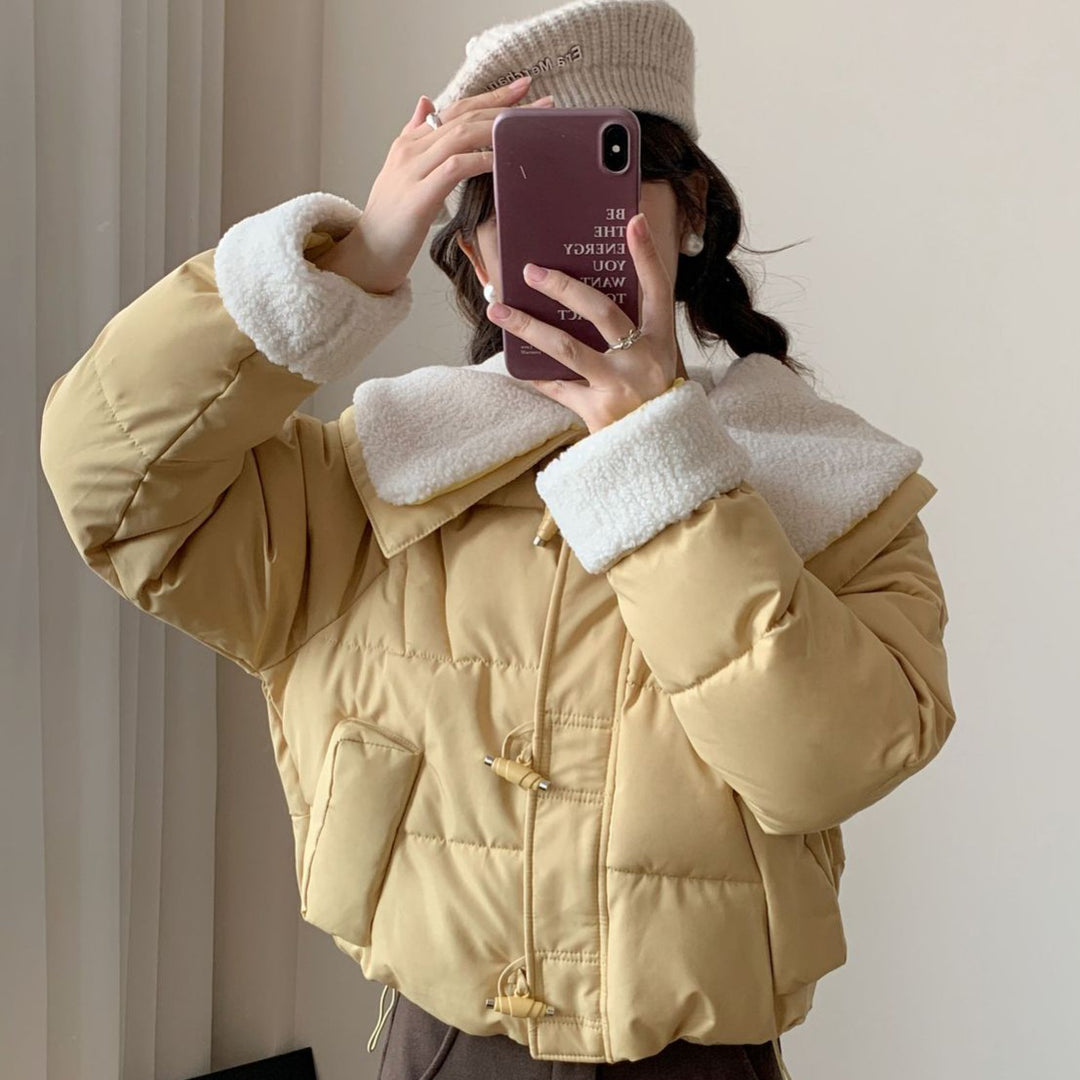Damen Kuschelige Daunenjacke mit abnehmbarem Teddykragen R&B