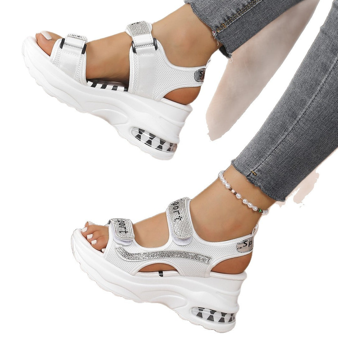 Damen Sportliche Wedge-Sandalen mit glitzernden Riemchen und komfortablem Fußbett R&B