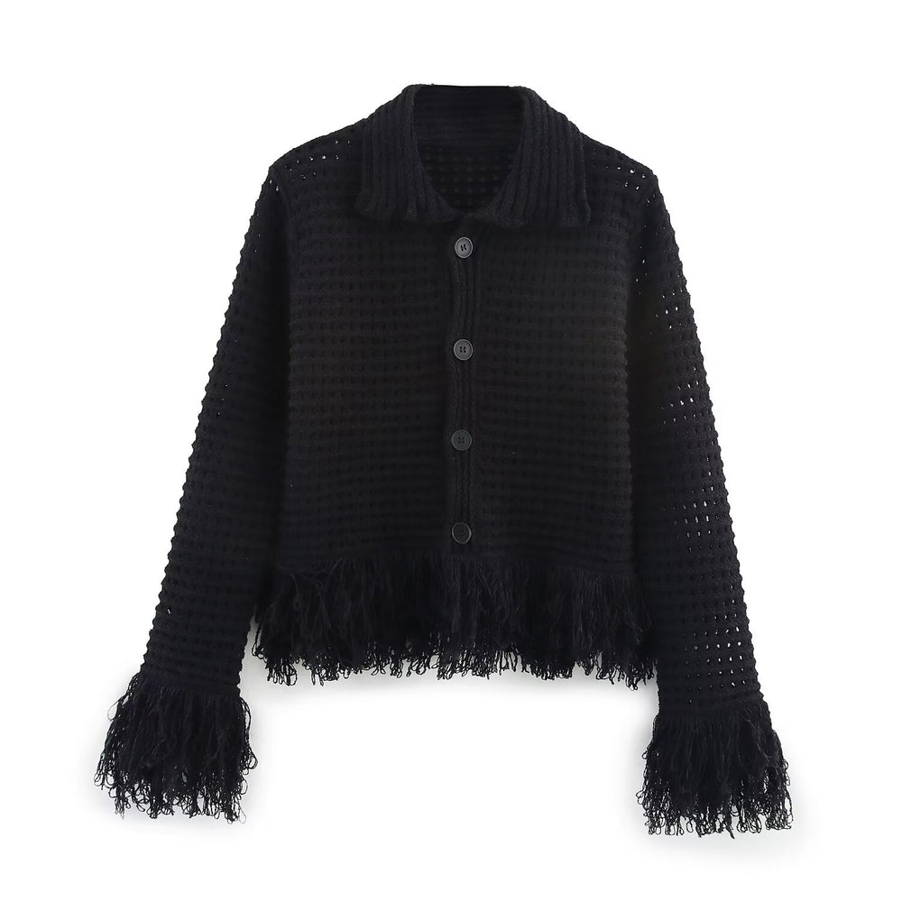 Damen Grobstrickjacke mit Fransen R&B