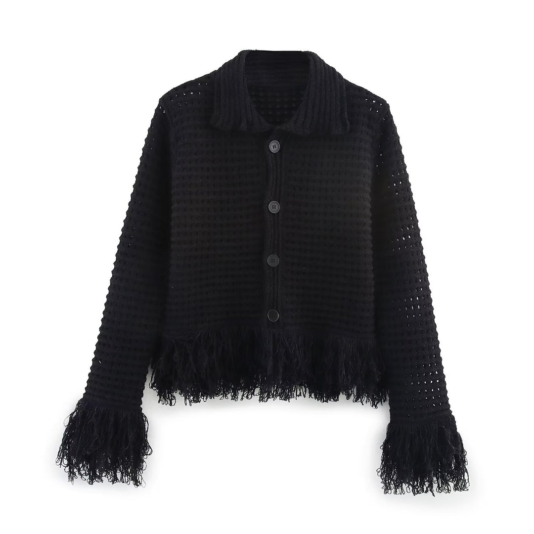 Damen Grobstrickjacke mit Fransen R&B