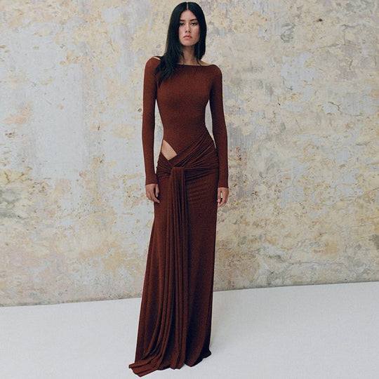 Damen Elegantes langärmliges Maxikleid mit raffinierten Drapierungen R&B