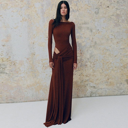 Damen Elegantes langärmliges Maxikleid mit raffinierten Drapierungen R&B