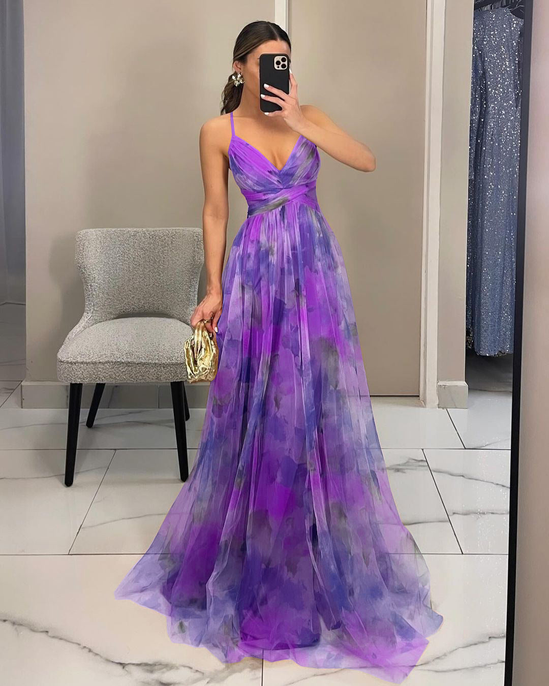 Damen Elegantes und florales Abendkleid mit schmeichelndem Schnitt R&B
