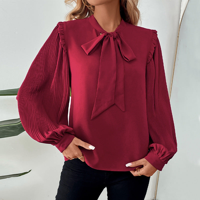 Damen elegante Bluse mit Rüschendetails und Schluppenkragen R&B