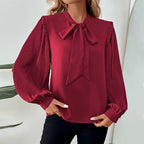 Damen elegante Bluse mit Rüschendetails und Schluppenkragen