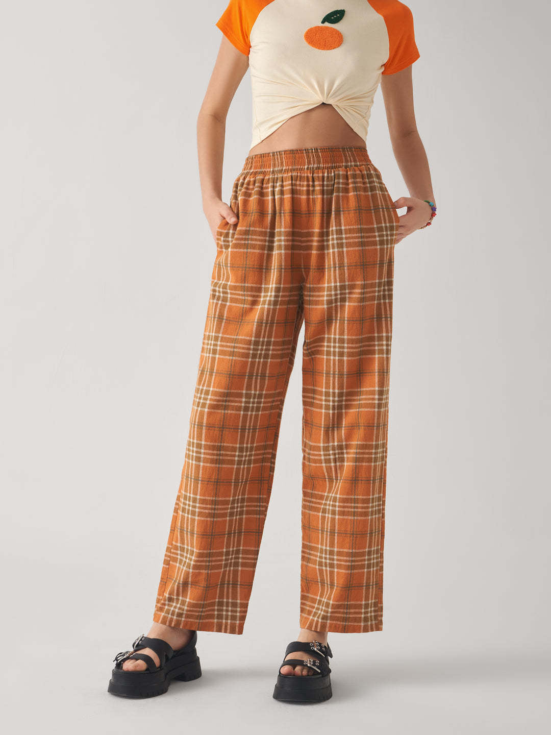 Damen Kariertes Culotte-Hose mit elastischem Bund