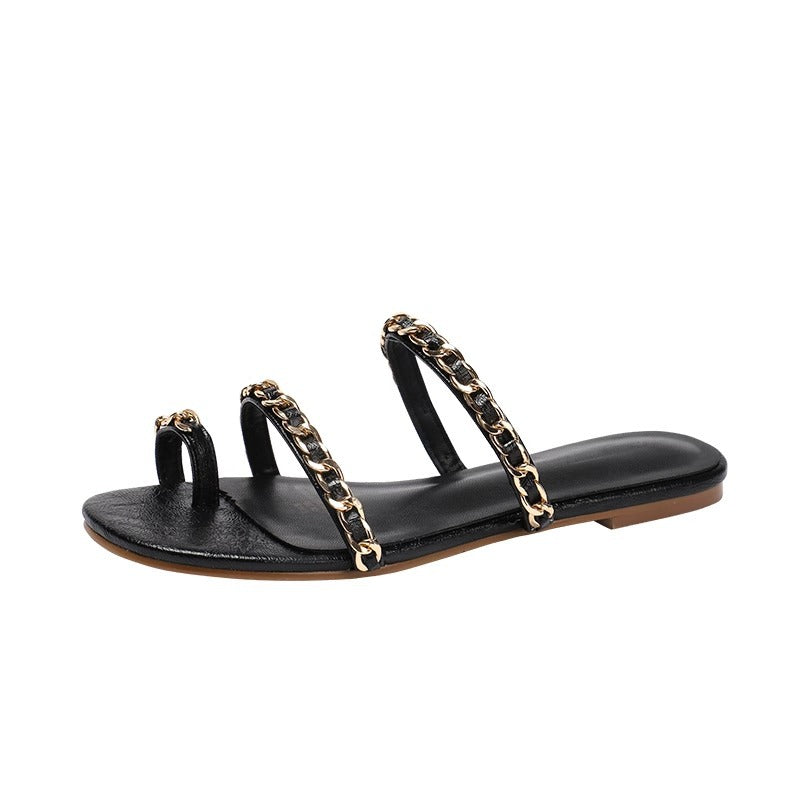 Damen Designer Zehensteg-Sandalen mit elegantem Kettenakzent R&B