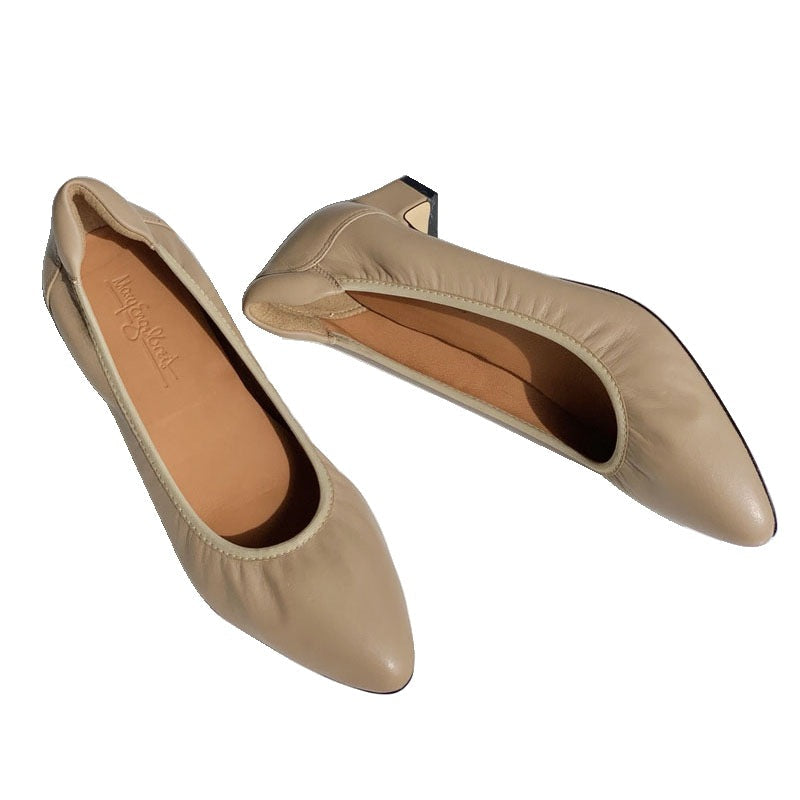 Damen Bequeme spitz zulaufende Ballerinas mit flexiblem Blockabsatz