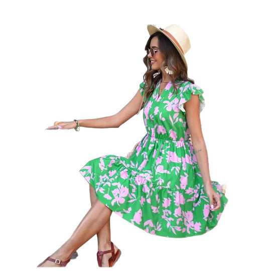 Damen Sommerliches Kleid mit Rüschendetails und elastischem Bund R&B