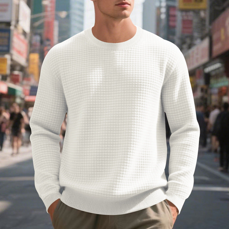 Herren warmer Pullover mit strukturiertem Gewebe und Rundhalsausschnitt R&B