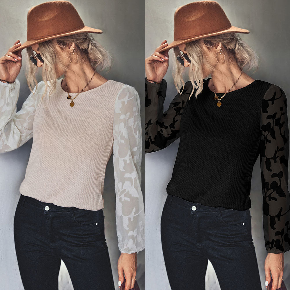 Damen Elegantes Oberteil mit transparenten Ärmel-Elementen und strukturierter Front R&B