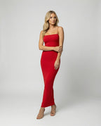 Damen elegantes Midikleid mit Spaghettiträgern